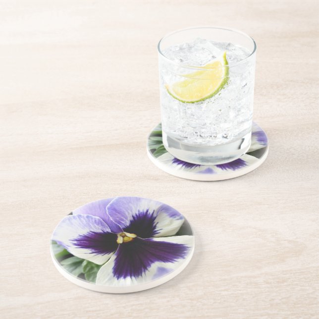 deep purple on white pansy coaster (Side)