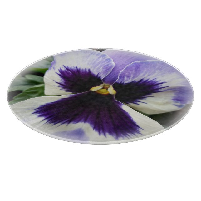deep purple on white pansy cutting board (Corner)