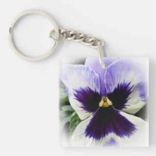 deep purple on white pansy keychain