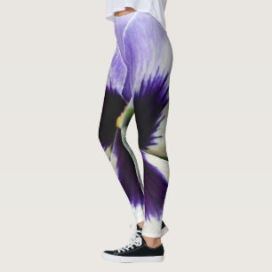 deep purple on white pansy leggings
