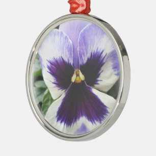 deep purple on white pansy metal ornament