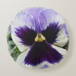 deep purple on white pansy round pillow