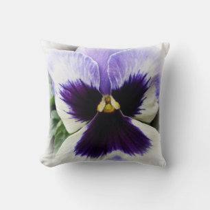 deep purple on white pansy throw pillow