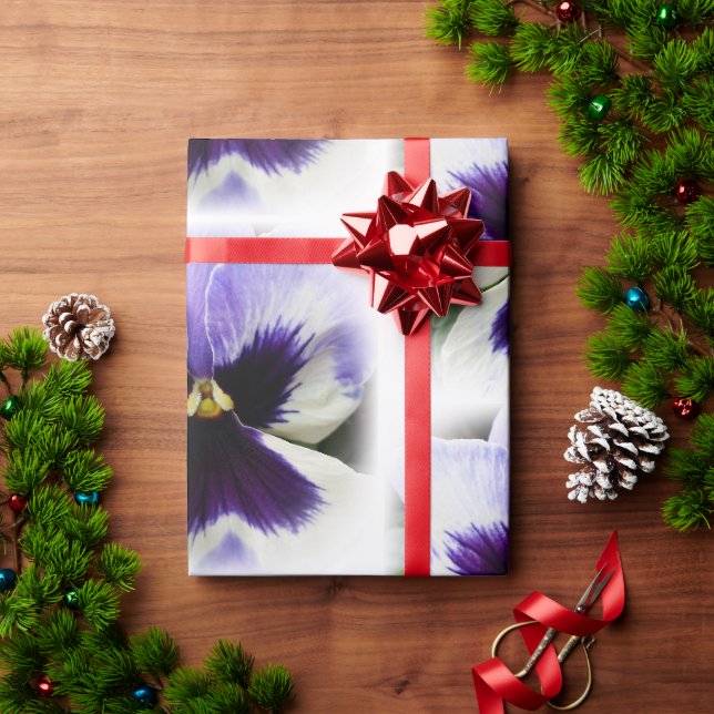deep purple on white pansy wrapping paper (Holiday Gift)