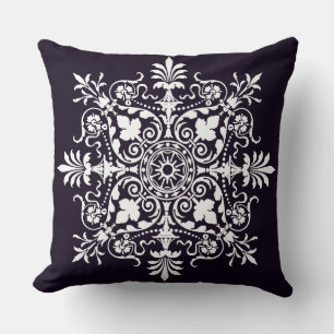 Deep Purple Ornate Floral Damask Throw Pillow