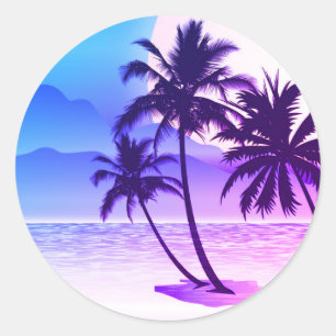 Deep Purple Palms on Beach Round Stickers