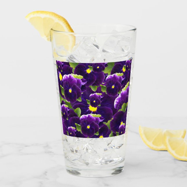 Deep Purple Pansies, Drink Glass (Front Ice)