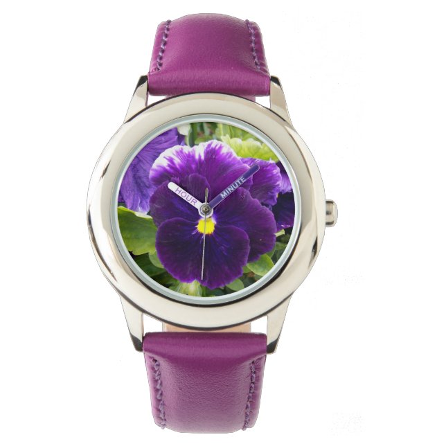 Deep Purple Pansies On Bush, Watch (Front)