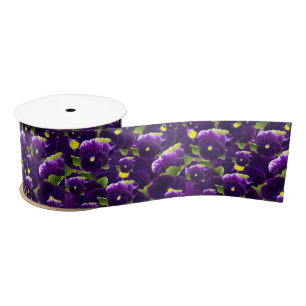 Deep Purple Pansies, Satin Ribbon