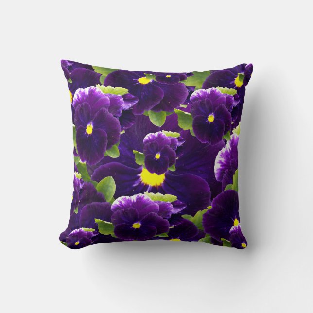 Deep Purple Pansy Bushes, Throw Pillow (Front)