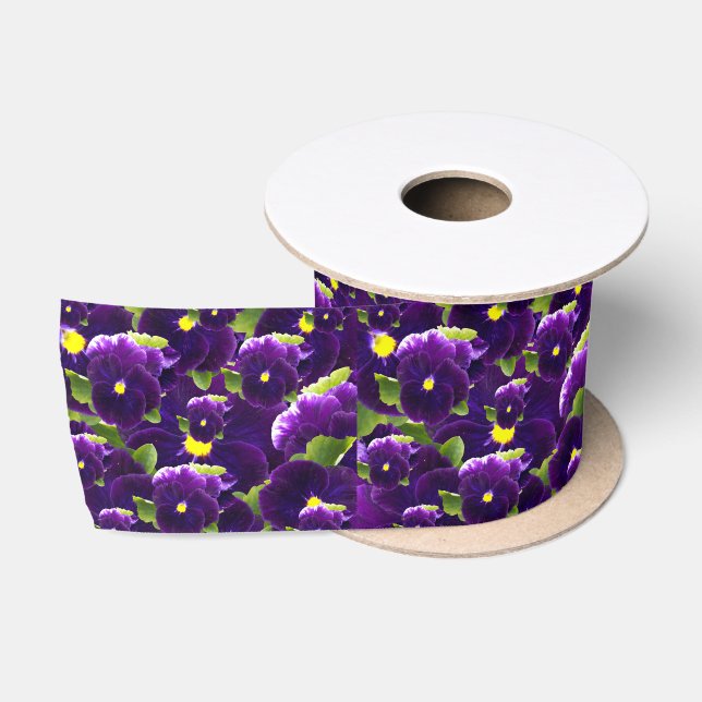 Deep Purple Pansy Clusters: Majestic Beauty Satin Ribbon (Spool)