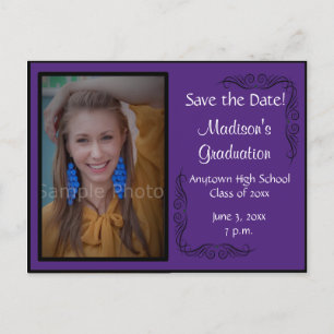 Deep Purple Photo Graduation Save the Date Card