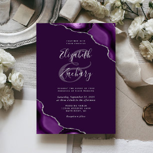 Deep Purple Silver Agate Corners Wedding Invitation