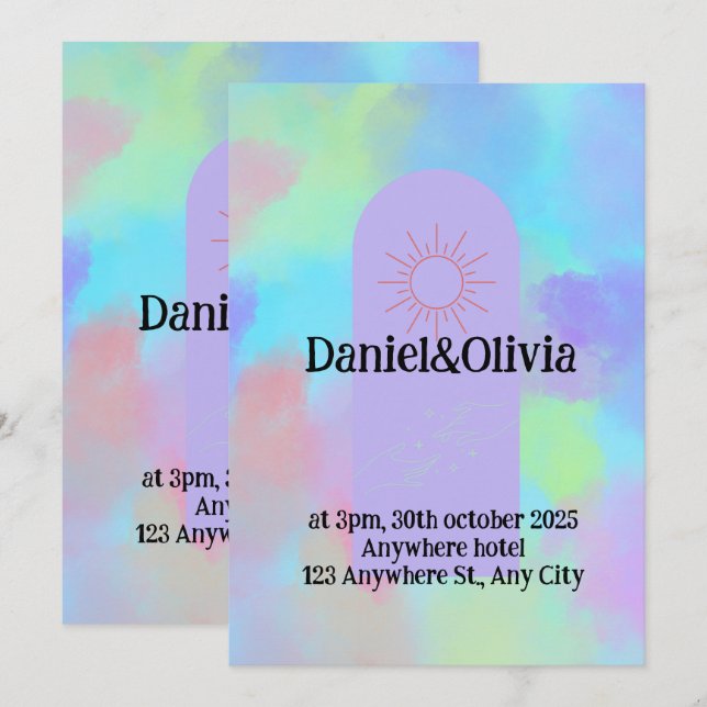 Deep Purple Soft Weeding Stuff Invitation (Front/Back)