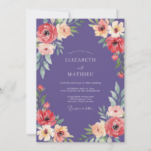 Deep Purple Striking Floral Wedding Invitation