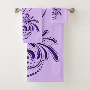 Deep-purple swirl white and lavender background bath towel set