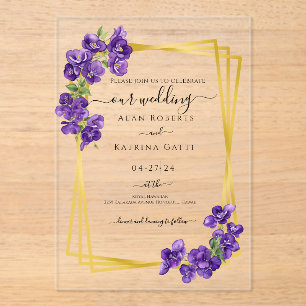 Deep Purple Violets Wedding Invitation