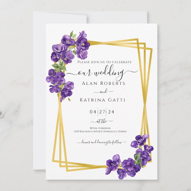 Deep Purple Violets Wedding Invitation (Front)