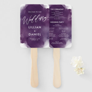 Deep Purple Watercolor Wedding Program Hand Fan