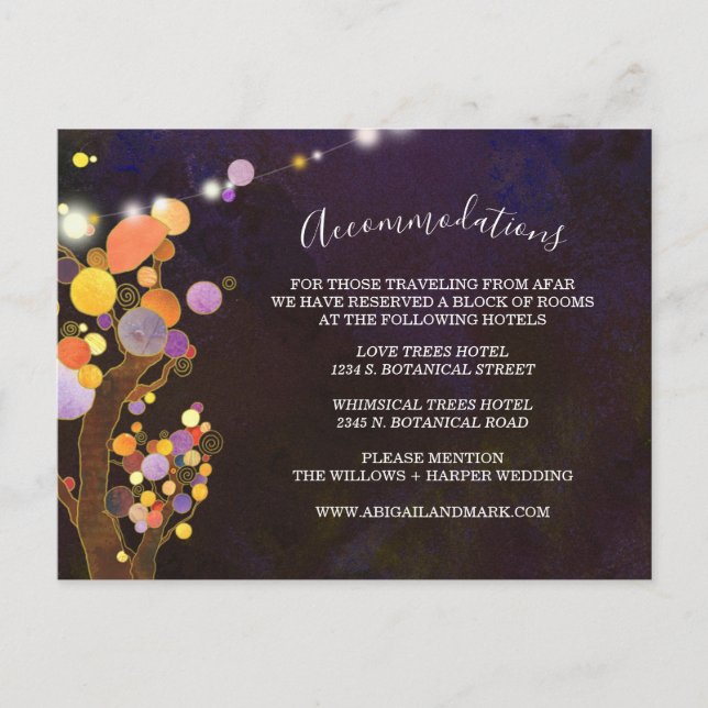 Deep Purple Wedding Accommodation Enclosure Postcard (Front)