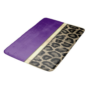 Deep Purple with Leopard Print Bath Mat