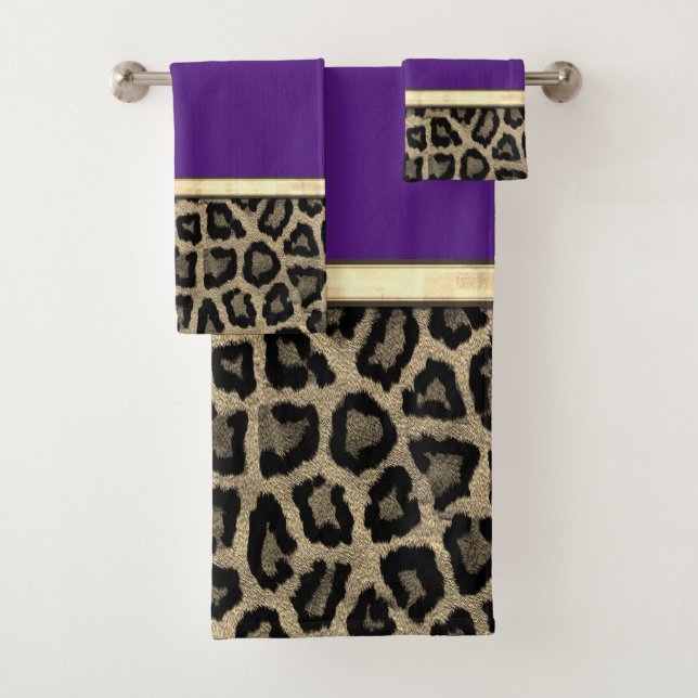Deep Purple with Leopard Print Bath Towel Set (Insitu)