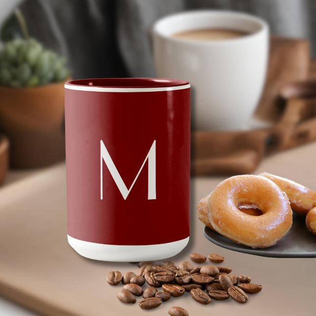 deep red - add monogram   Two-Tone coffee mug (Creator Uploaded)