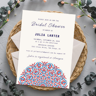 Deep Red and Blue Enchanting Mandala Bridal Shower Invitation