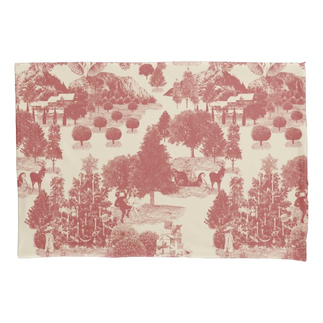 Deep Red and Cream Christmas Winter Wonderland Pillowcase (Front)