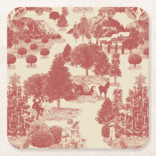 Deep Red and Cream Christmas Winter Wonderland Square Paper Coaster