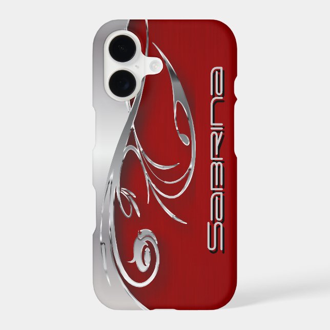 Deep Red and Elegant Silver Metal Print (Back)