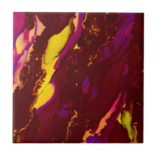 Deep Red and Gold Alcohol Ink Painting Tile