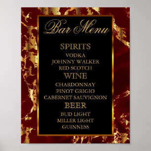 Deep Red and Gold Marble and Black - Bar Menu Poster