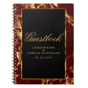 Deep Red and Gold Marble and Black - Guestbook Notebook