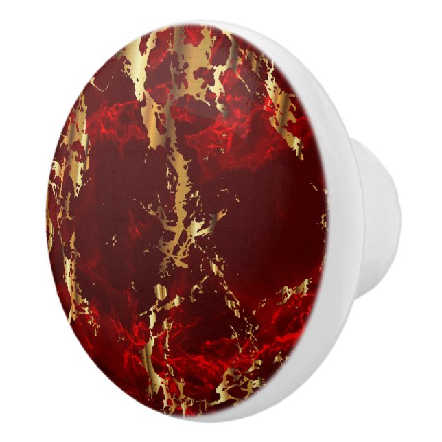 Deep Red and Gold Marble Ceramic Knob (Right)