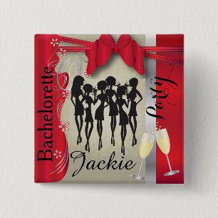 Deep Red and Silver Girls Party 2 Inch Square Button