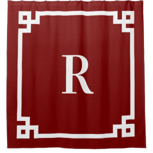 Deep Red and White Greek Key Simple Monogram