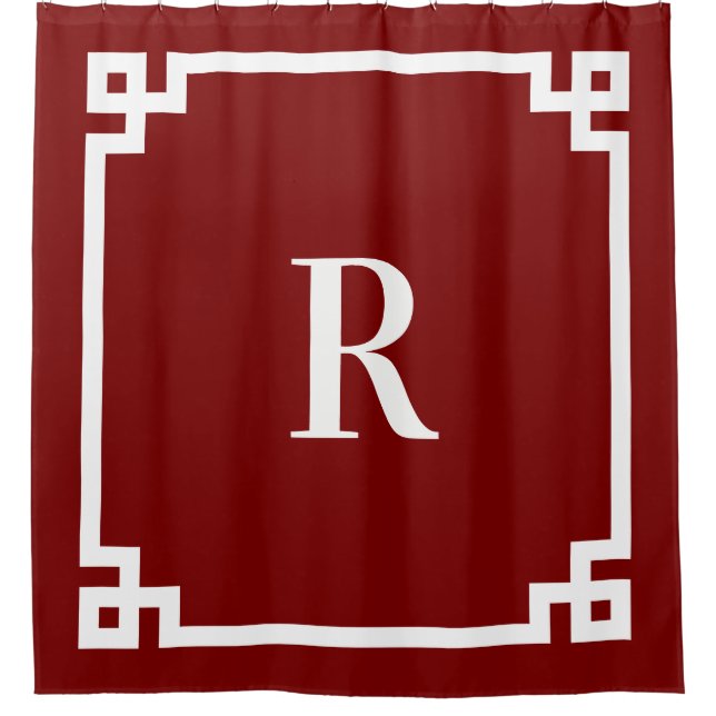 Deep Red and White Greek Key Simple Monogram (Front)