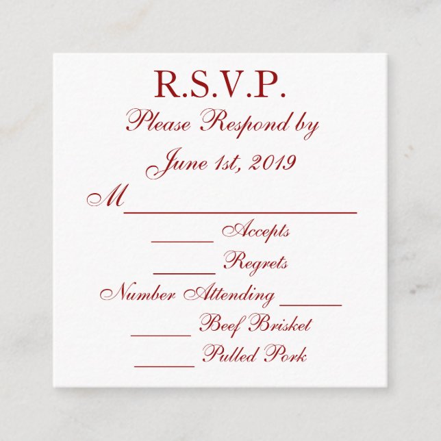Deep Red and White Response RSVP Cards (Front)