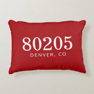 Deep Red and White Zip Code The Location Accent Pillow