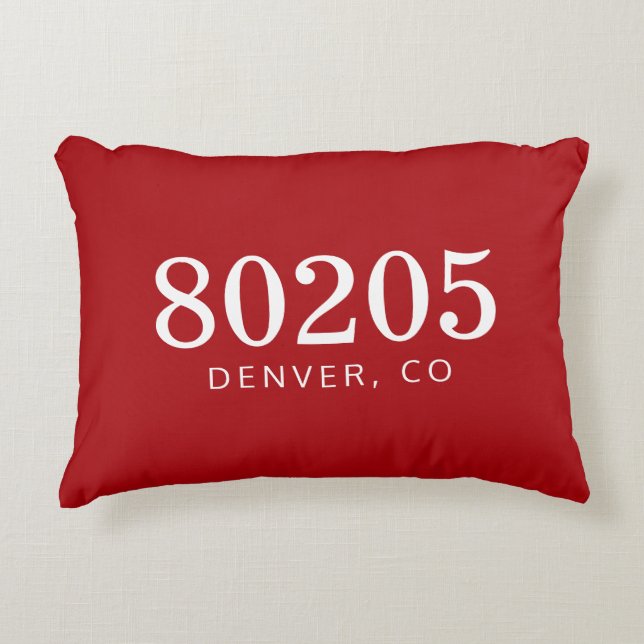 Deep Red and White Zip Code The Location Accent Pillow (Front)
