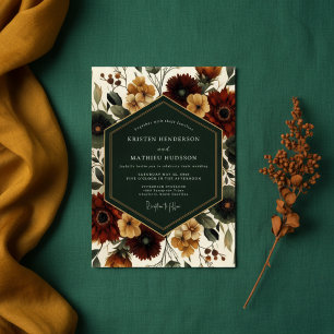 Deep Red Autumn Floral Elegance Wedding Invitation