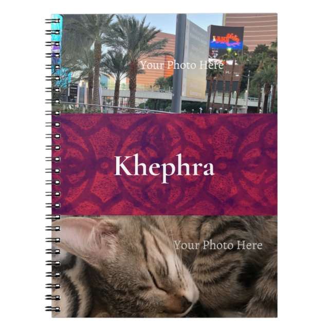 Deep Red Batik Name and Photo Collage Notebook (Front)
