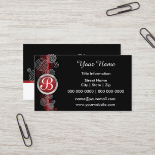 Deep Red, Black and White Abstract Business Card