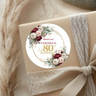 Deep Red Blush Burgundy 80th Birthday Stickers