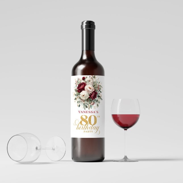 Deep Red Blush Burgundy 80th Birthday Wine Labels (Deep Red Blush Burgundy 80th Birthday Wine Labels)