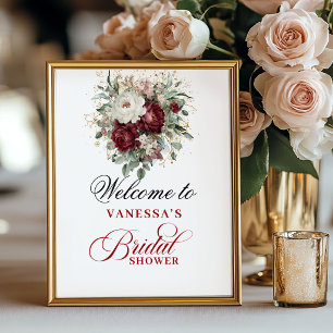 Deep Red Blush Burgundy Bridal Shower Poster