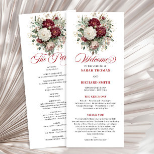 Deep Red Blush Burgundy Floral Wedding Program