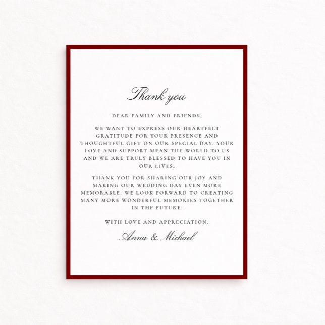 Deep Red Border Wedding Thank You Card (Creator Uploaded)