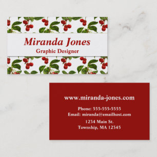 Deep Red Botanical Cherry Print Business Card
